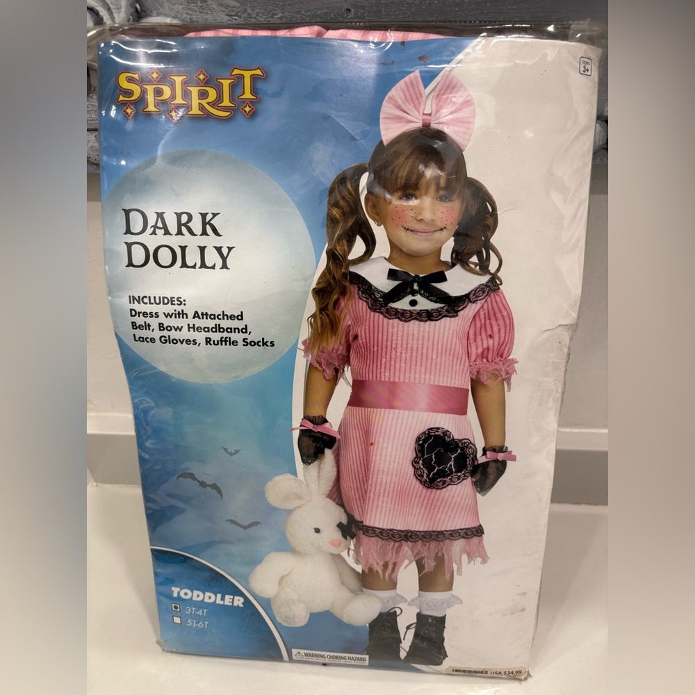 New Spirit Halloween Toddler Dark Dolly Costume Size 3T/4T